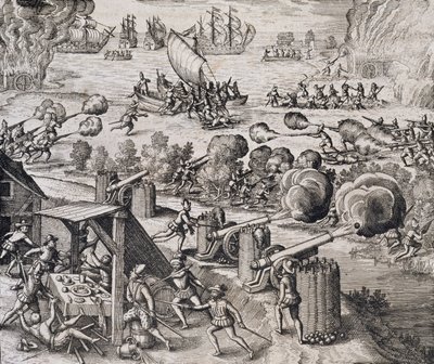 The Dutch fleet attack the Spanish fortress of Gratiosa on Gran Canaria, from 